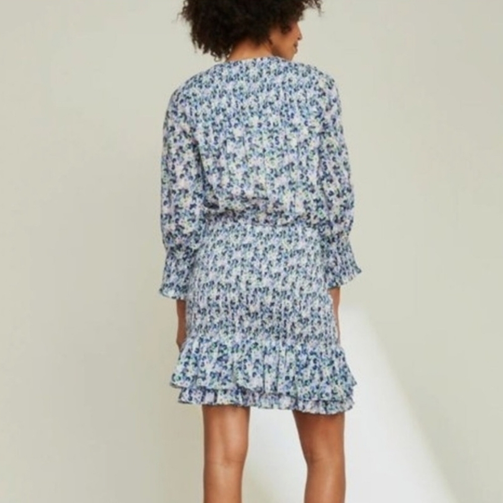 Veronica Beard Darrah Smocked Floral Print Cotton Dress - Picture 2 of 8